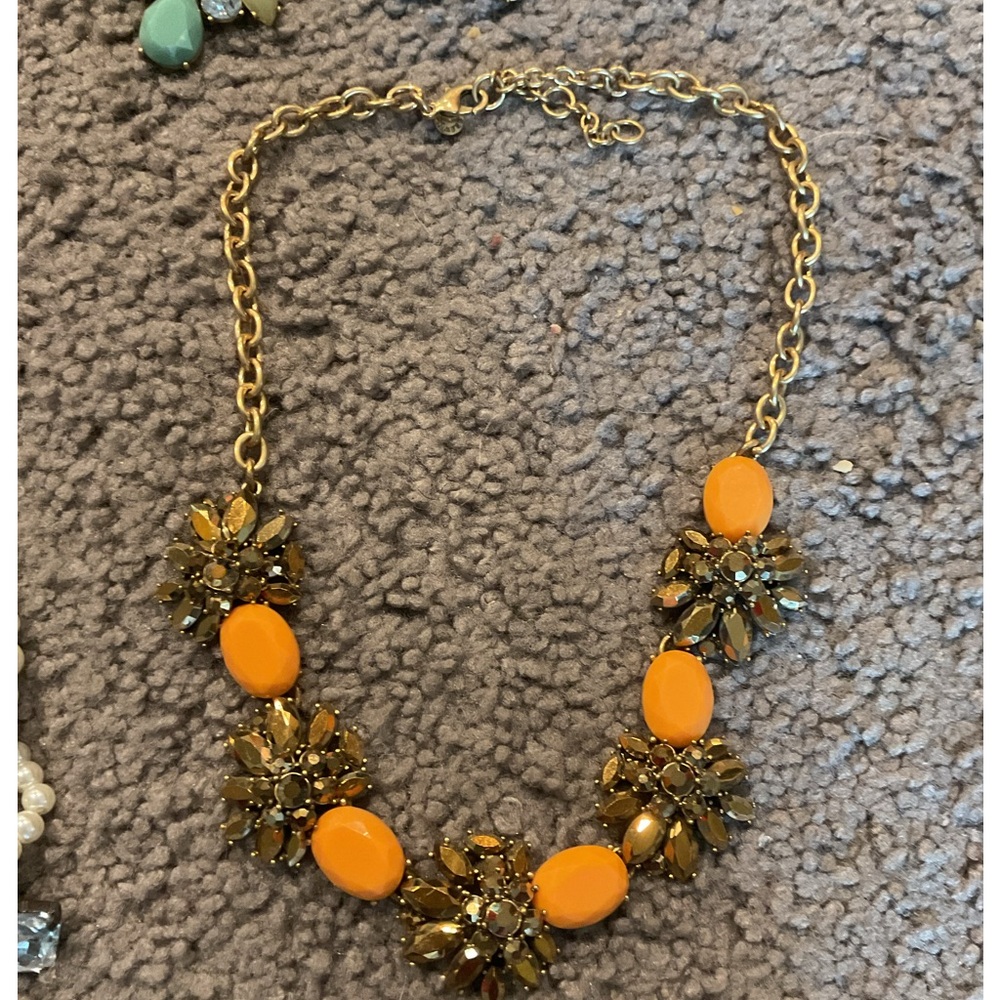 J.Crew Vintage Orange Gold Statement Necklace Dressy Y2K Wedding Party Preppy